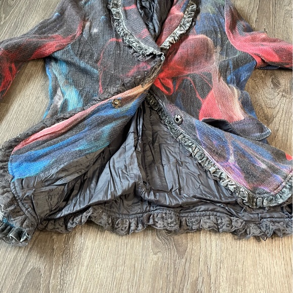 Etouile Du Monde Angora Small/Medium Womens Ruffle Lace Marbled Cardigan Sweater - Picture 9 of 13